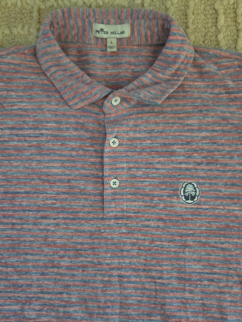 Peter Millar Men's Large Metedeconk National Golf Club Striped Polo Shirt L